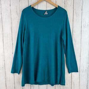 J. Jill Dark Teal Silk-Blend Lightweight Knit 3/4 Sleeve Tunic Top Size Medium